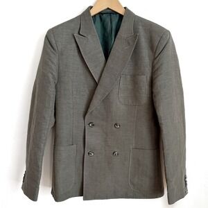 J.Lindeberg Hopper DB Slim Fit Blazer 48R Two-Tone Green Herringbone Linen Blend